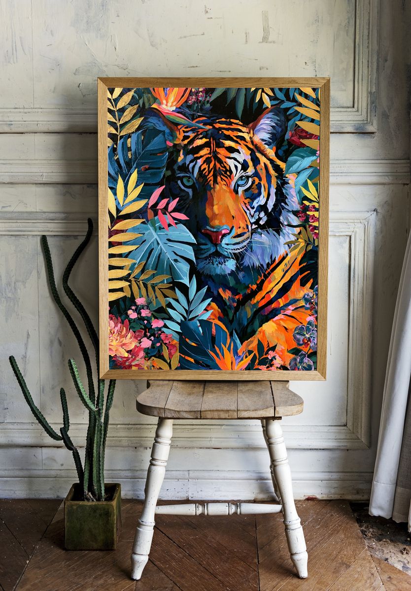 Tropical Tiger Botanical Poster. room preview