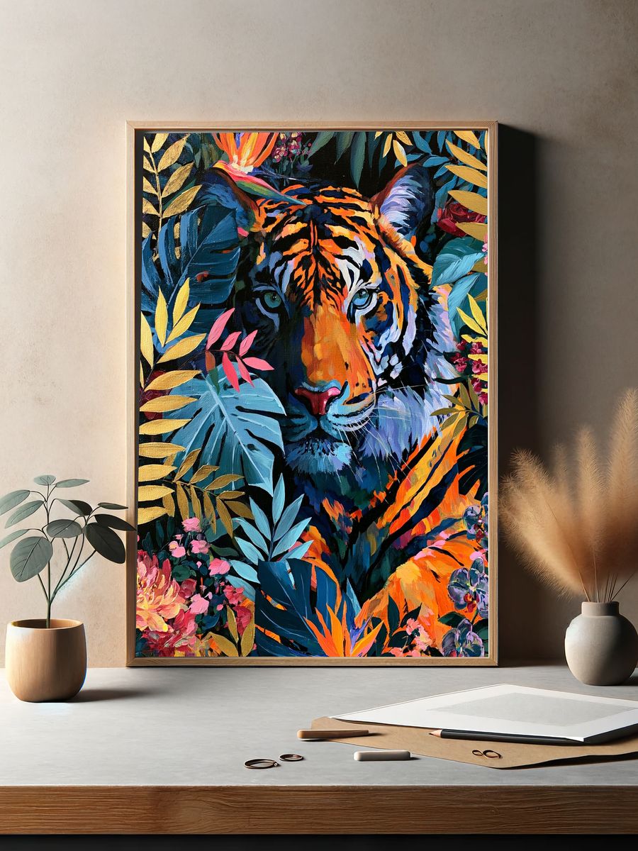 Tropical Tiger Botanical Poster. — room view 2