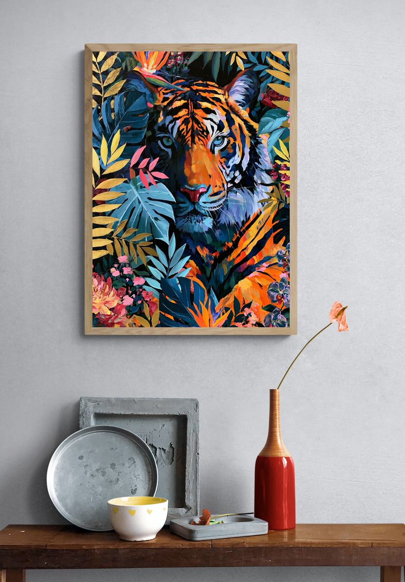 Tropical Tiger Botanical Poster. — room view 3