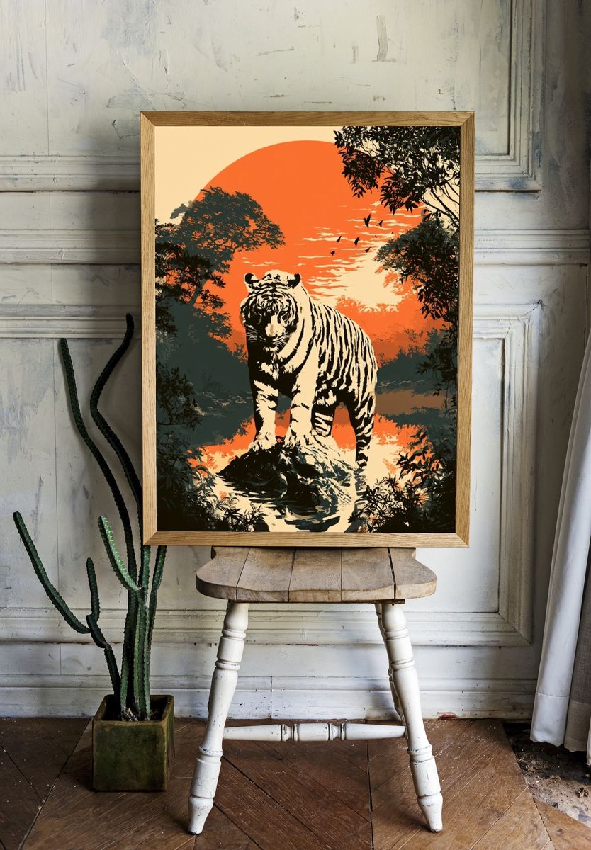 Tiger at Sunset Illustration Poster. — room view 1