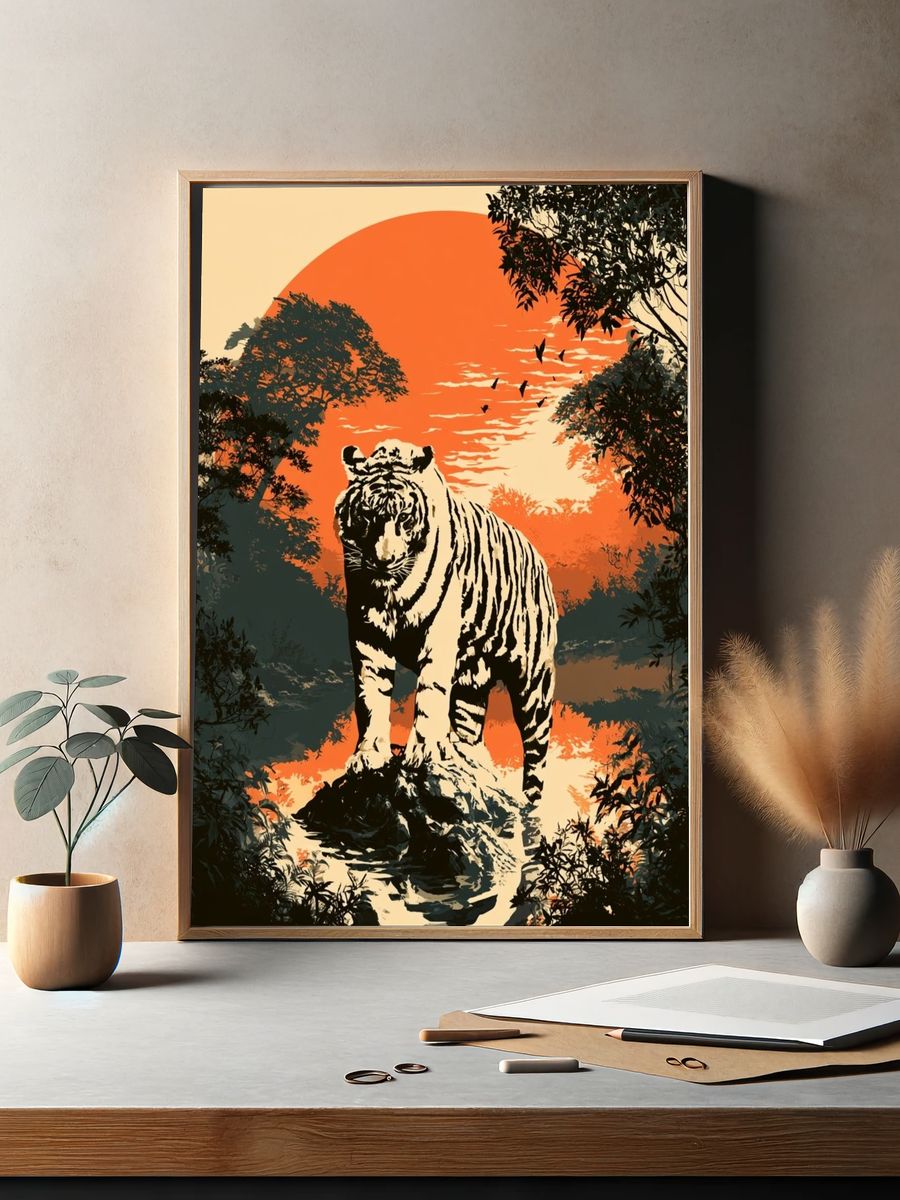 Tiger at Sunset Illustration Poster. — room view 2