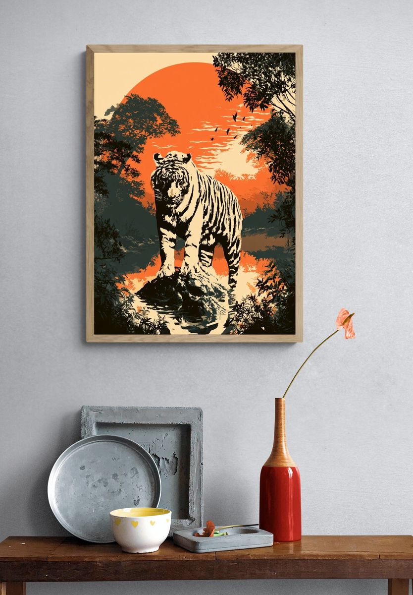 Tiger at Sunset Illustration Poster. — room view 3