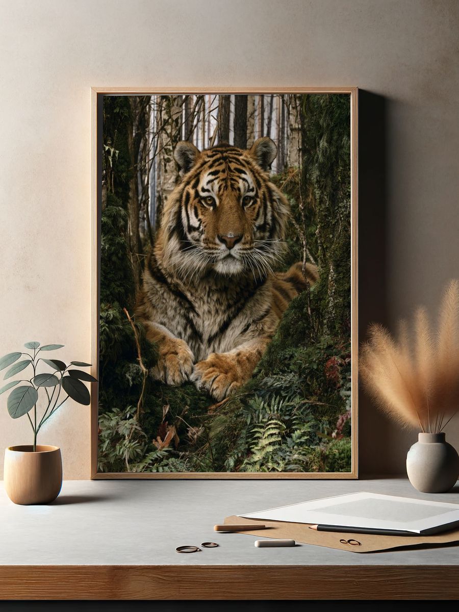 Tiger in Forest Photography Poster. — room view 2