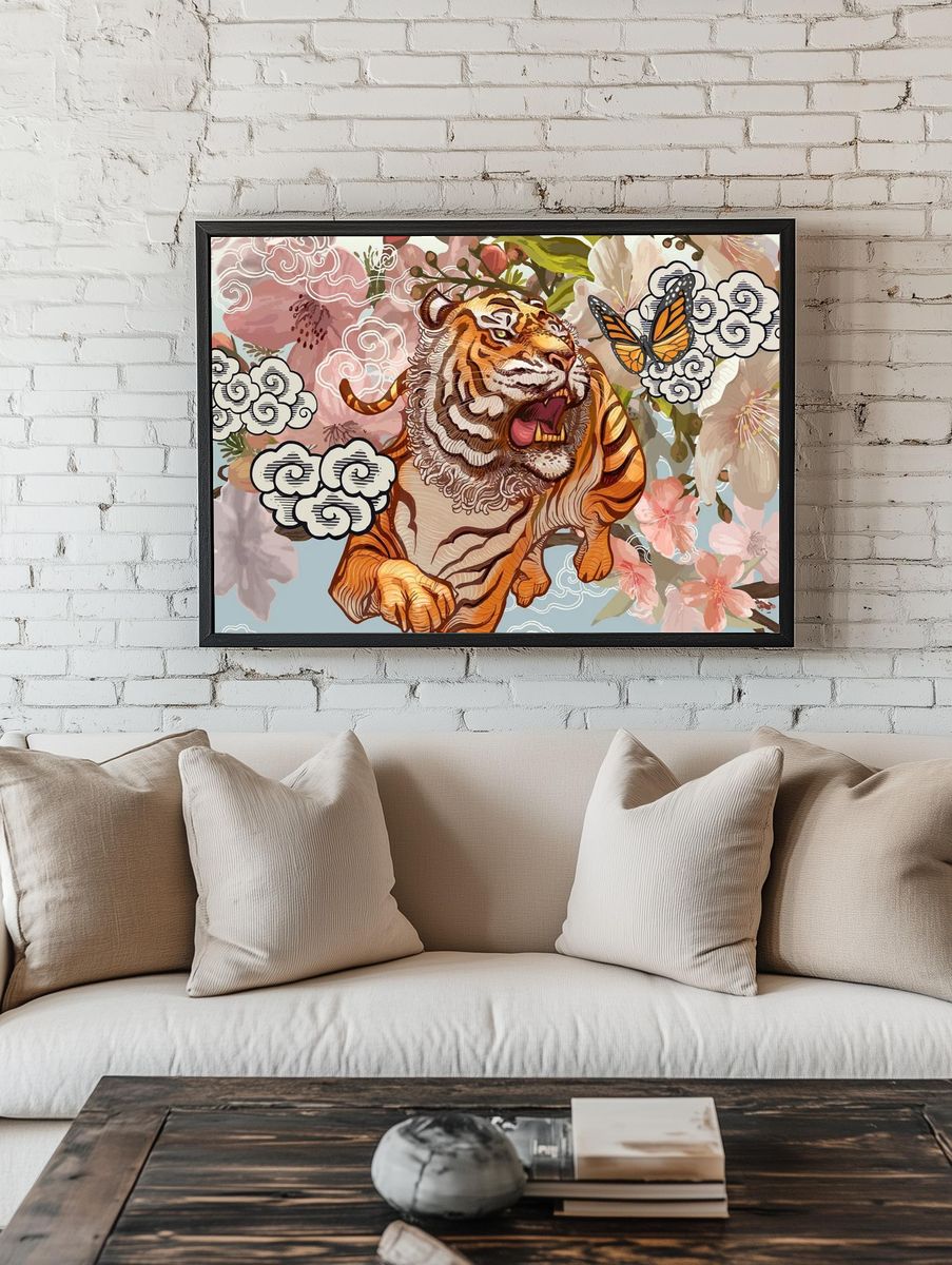Tiger butterfly amid cherry blossom room preview