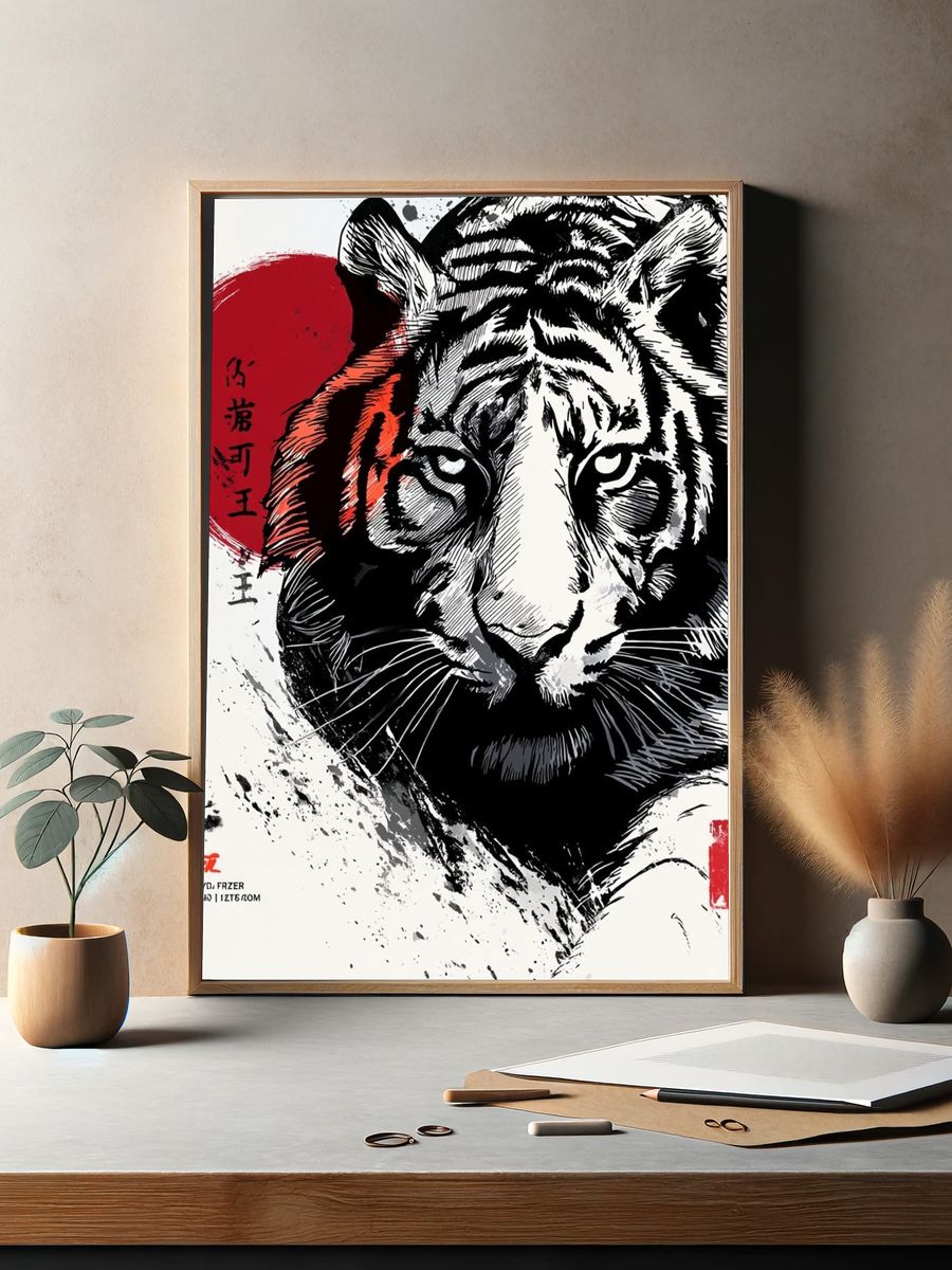 Tiger Ink Brush Poster. — room view 2