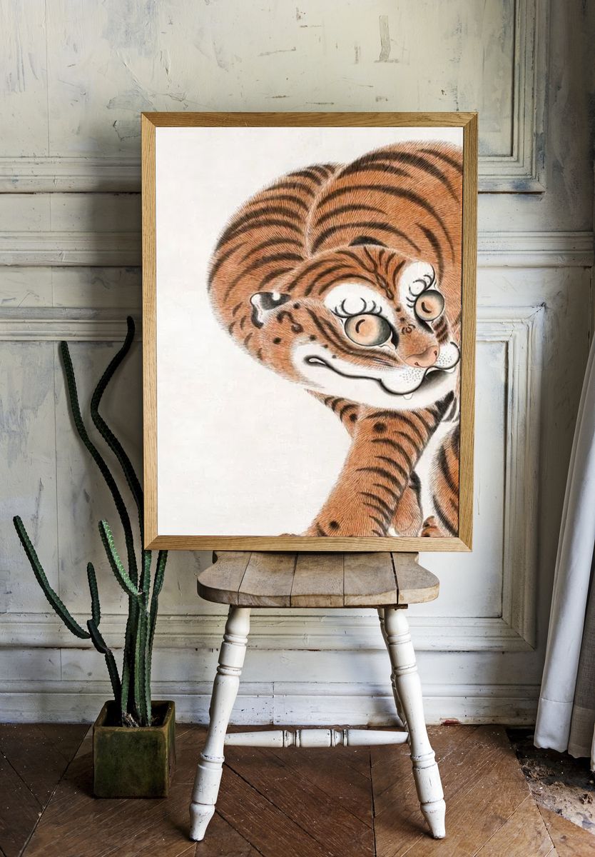 Playful Tiger Japanese Illustration Poster room preview