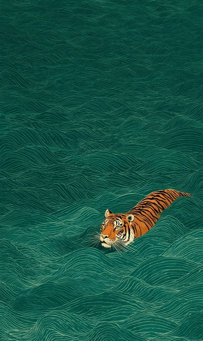 Tiger Swimming — Illustration Print. poster