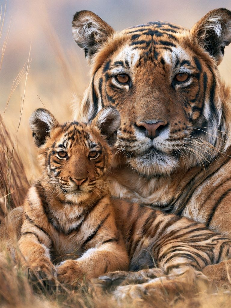 Tiger Mother and Cub Photography Poster. poster — animals art