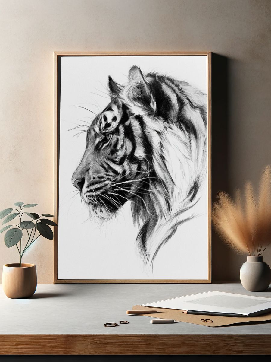 Tiger Profile Sketch Poster. — room view 2