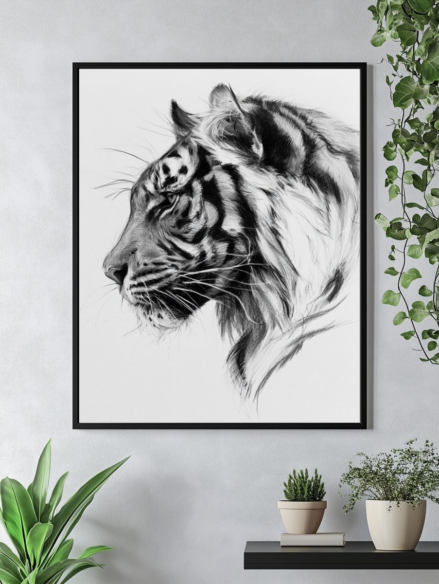 Tiger Profile Sketch Poster. — room view 4