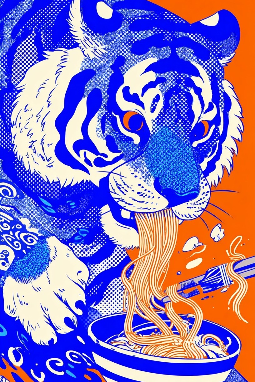 Tiger Eating Noodles — Graphic Print.
