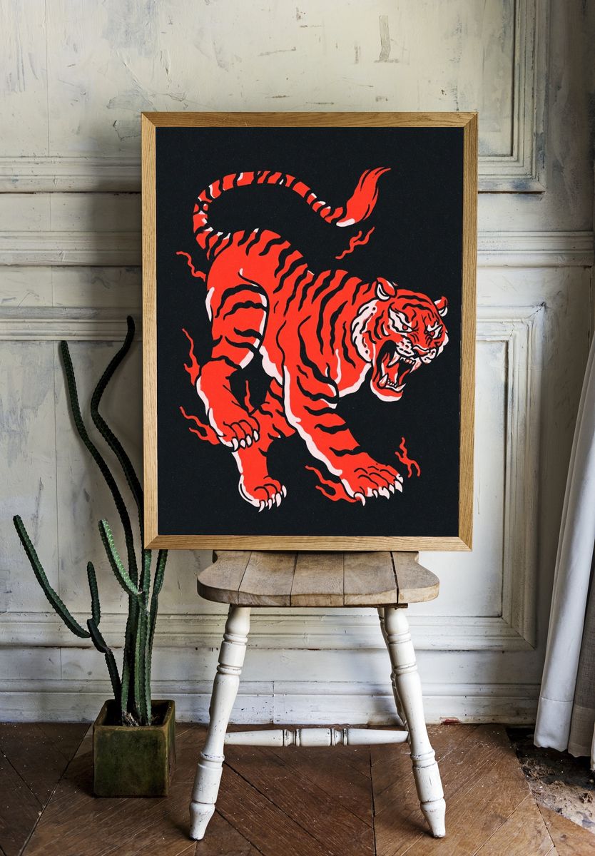 Roaring Tiger Illustration Poster. — room view 1