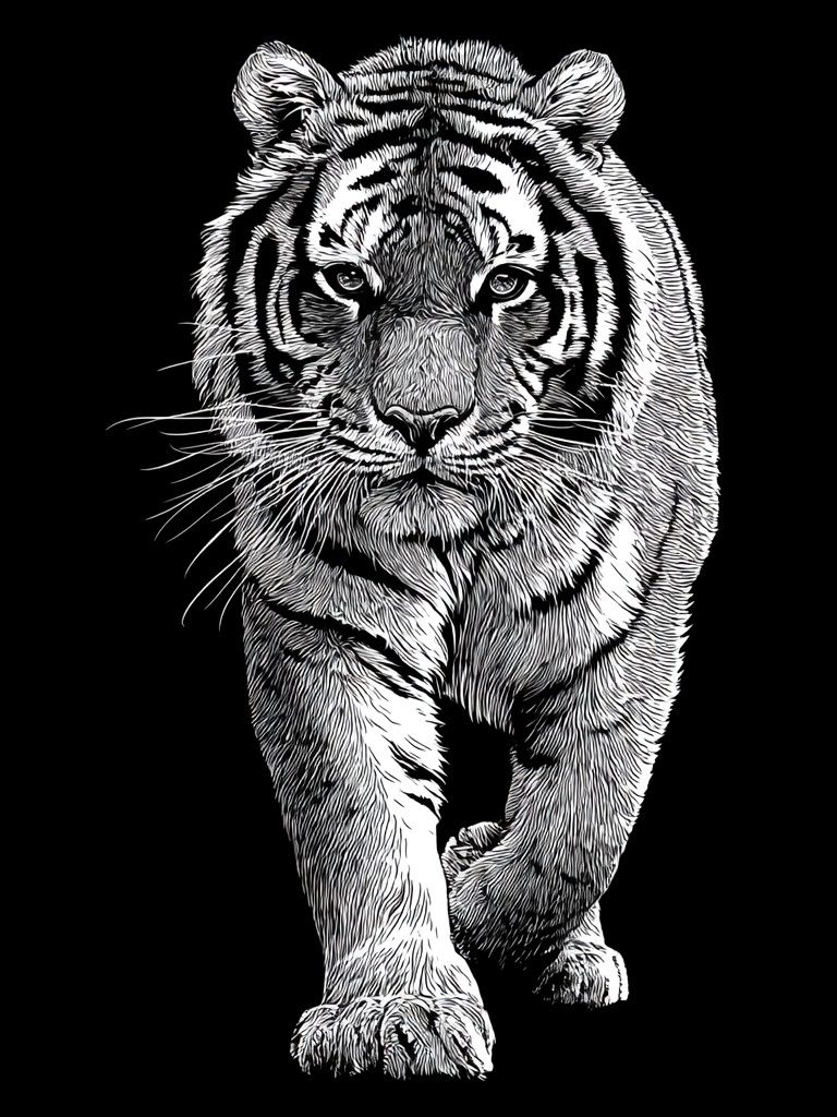 Tiger Portrait Black-White Print. poster — animals art