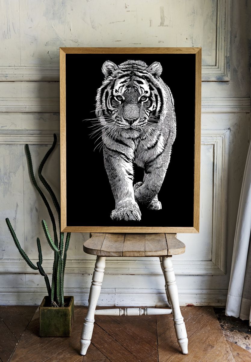 Tiger Portrait Black-White Print room preview