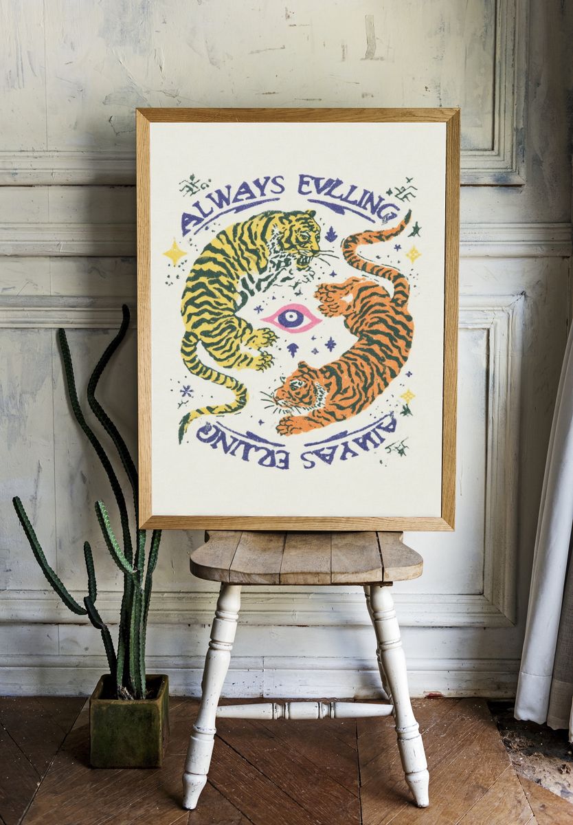 Always Evolving — Tiger Illustration Print. room preview