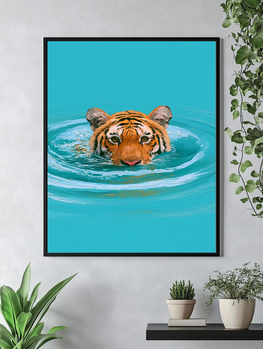 Tiger in Water Illustration Poster. — room view 4