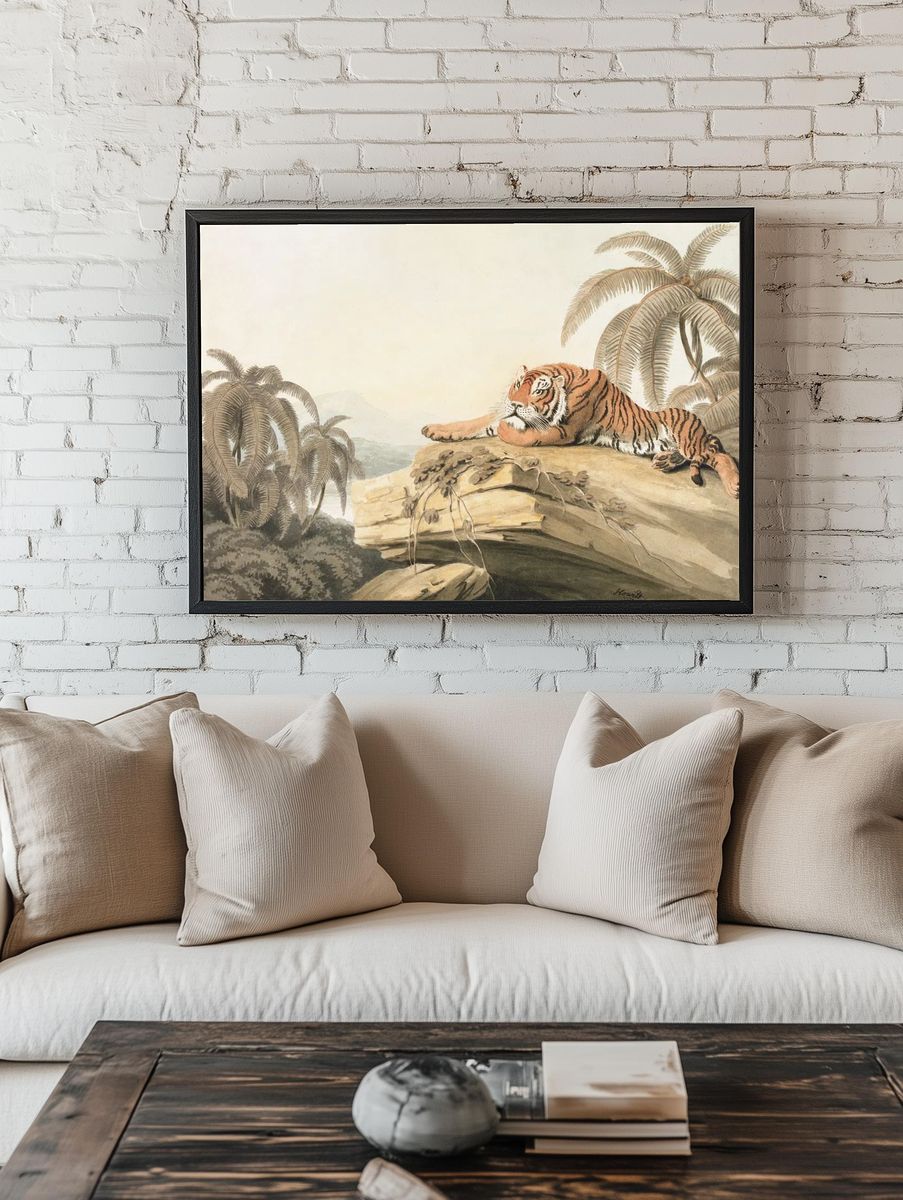 Tiger in Tropical Landscape — Vintage Print. — room view 1