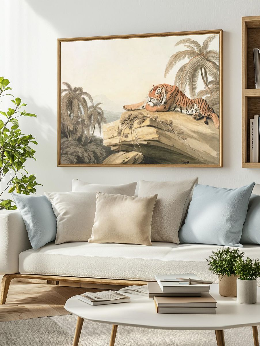 Tiger in Tropical Landscape — Vintage Print. — room view 2