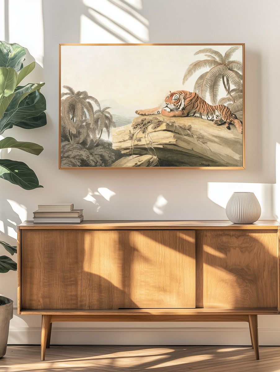 Tiger in Tropical Landscape — Vintage Print. — room view 3