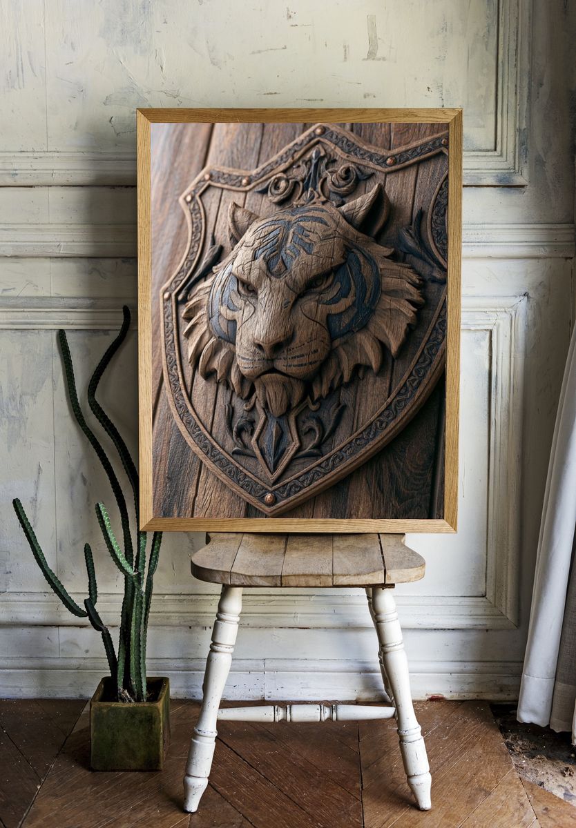 Carved Tiger Crest Illustration Poster. room preview