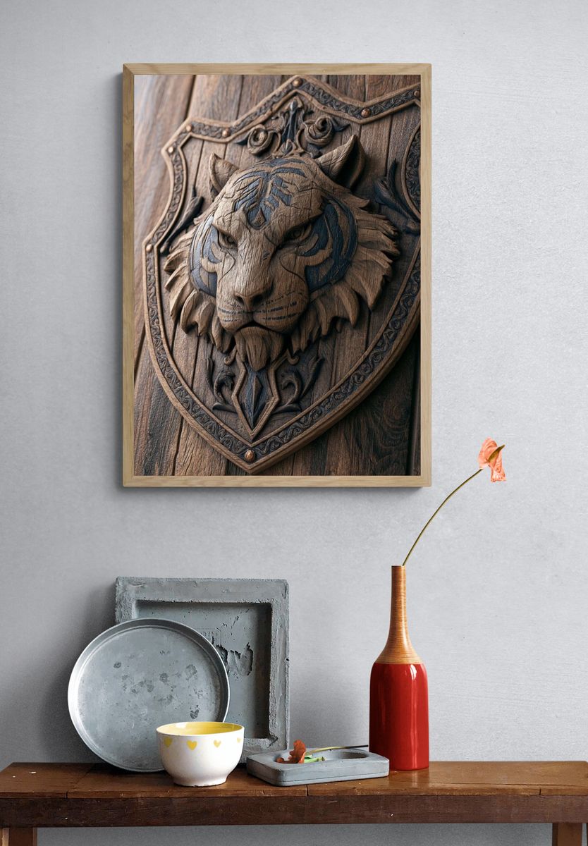 Carved Tiger Crest Illustration Poster. — room view 3