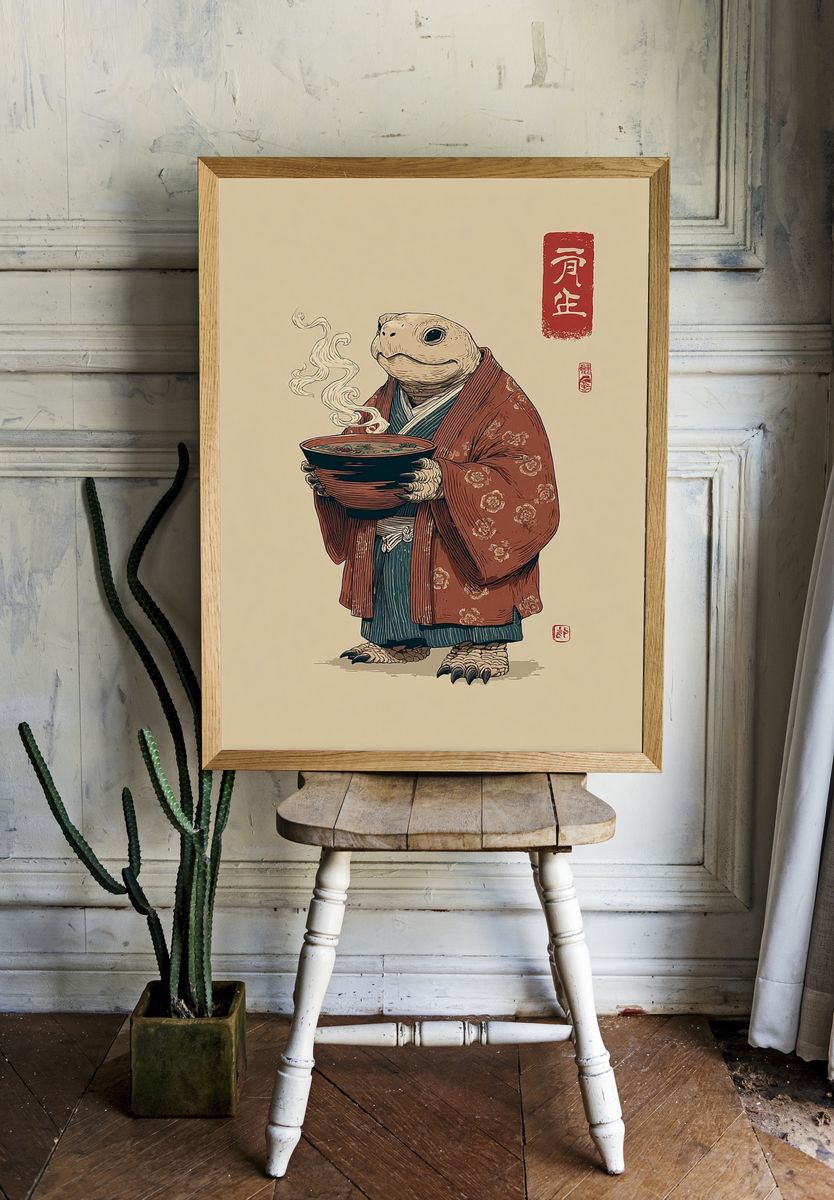 Turtle in Kimono — Illustration Print room preview