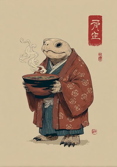 Turtle in Kimono — Illustration Print. poster