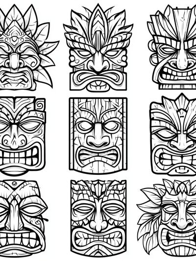 Tiki Mask Line Art Poster.