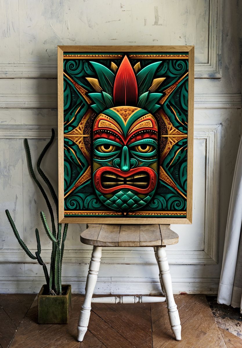 Tiki Mask Art Deco Poster. room preview