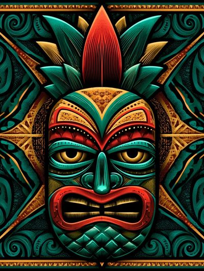 Tiki Mask Art Deco Poster. poster print