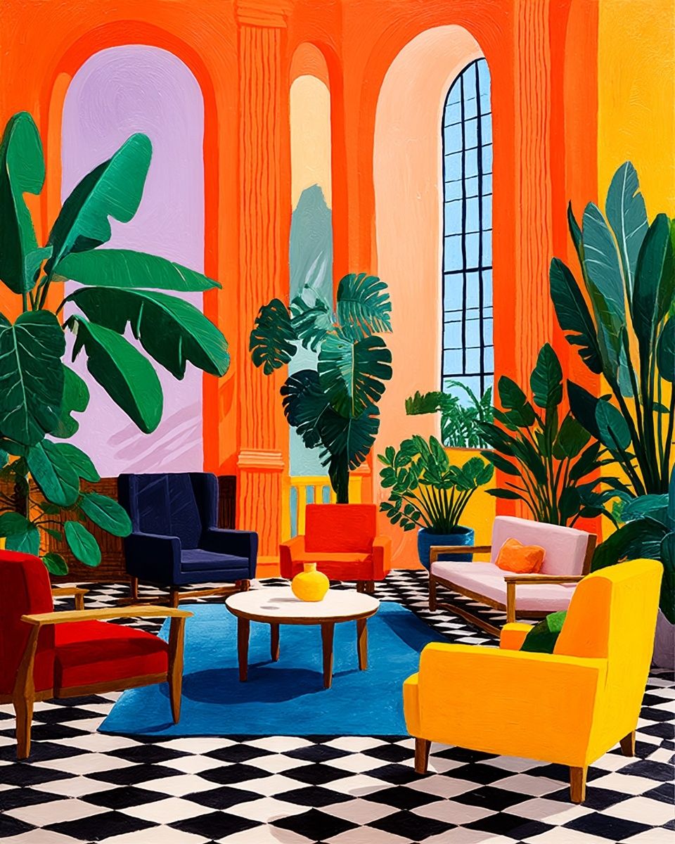 Tropical Salon Interior Illustration Poster. poster detail