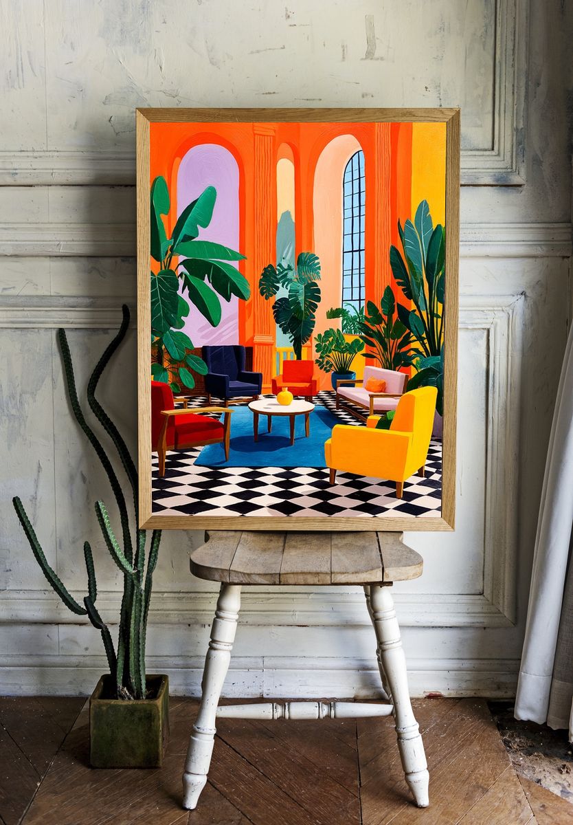 Tropical Salon Interior Illustration Poster. — room view 1