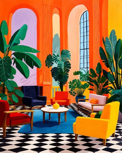 Tropical Salon Interior Illustration Poster. poster