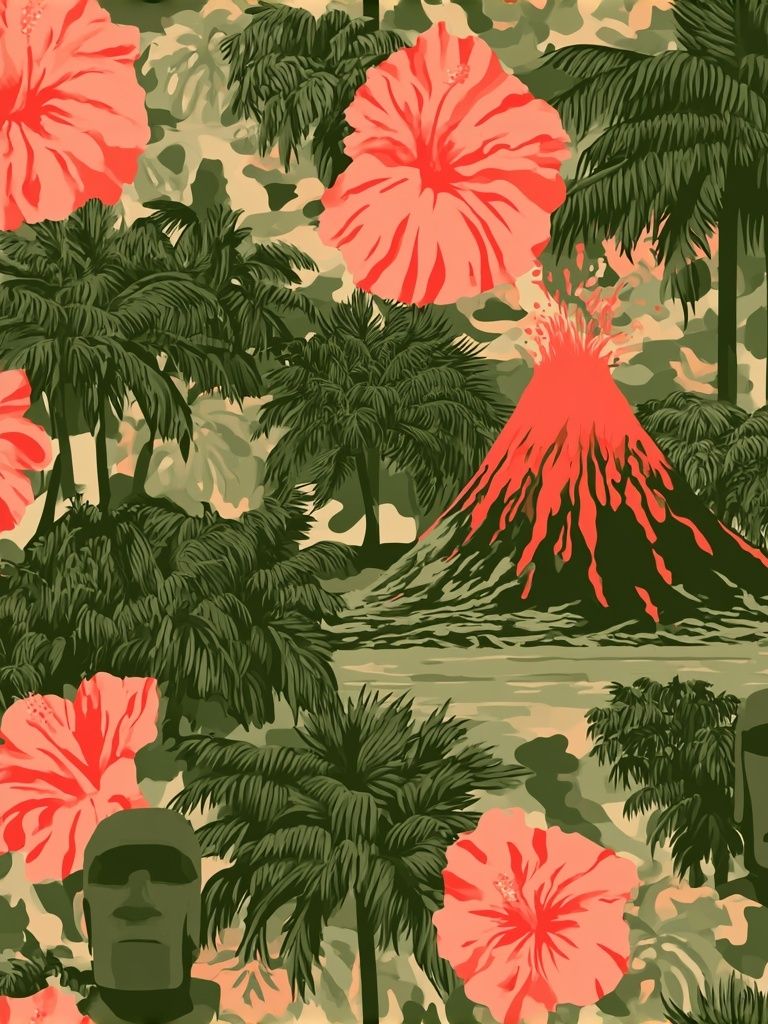 Tropical Volcano Jungle Print. poster — illustration art