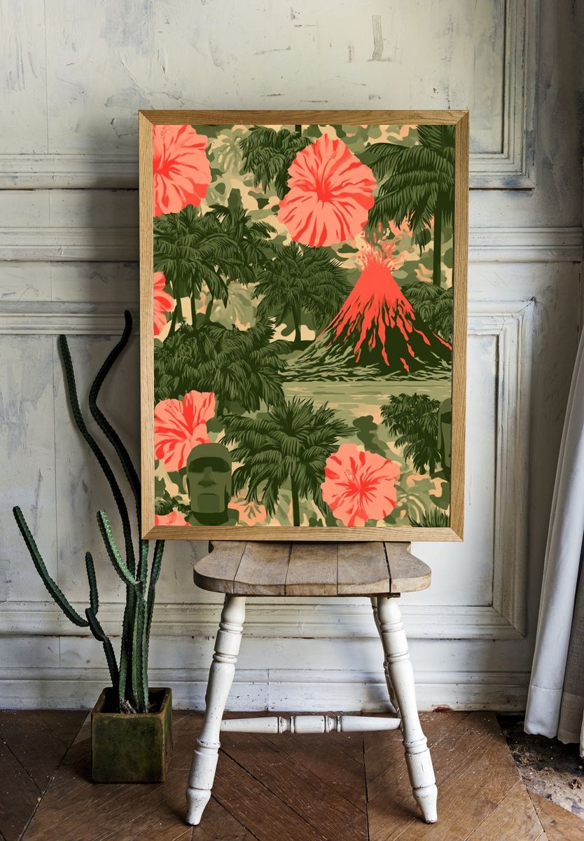 Tropical Volcano Jungle Print. — room view 1