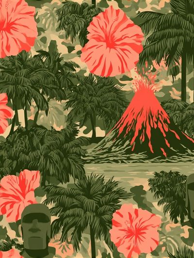 Tropical Volcano Jungle Print. poster