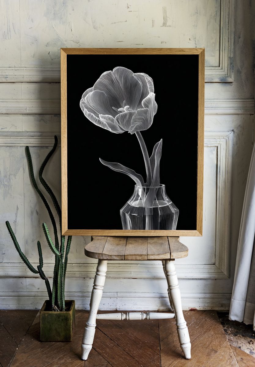 Elegant Tulip Line Art Poster. room preview