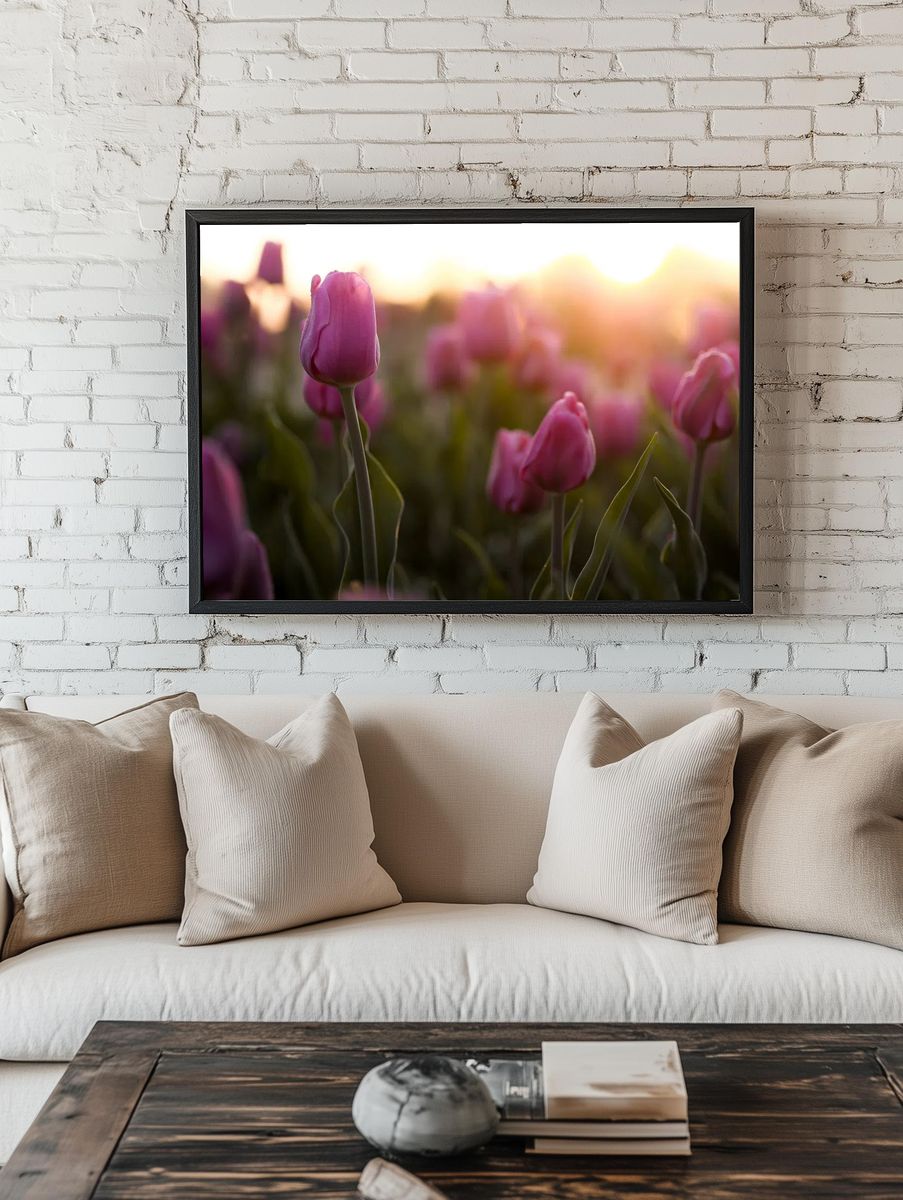 Blooming Tulips at Sunset — Nature Print. — room view 1
