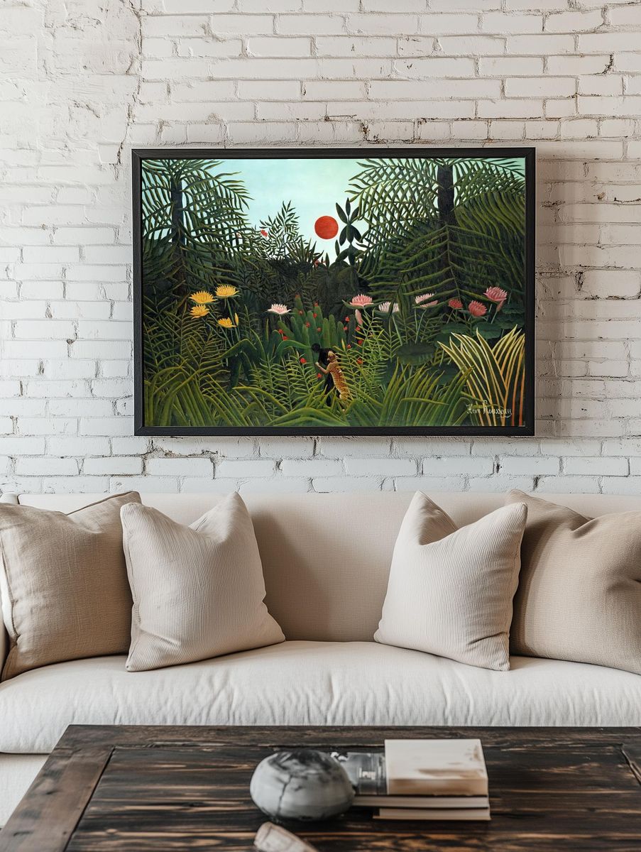 Tropical Landscape with Sun — Fine Art Print. room preview