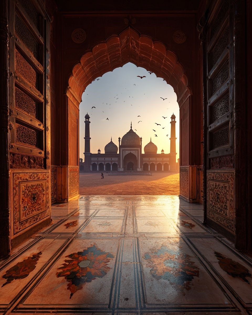 Taj Mahal Sunrise Archway Print. poster — maps-travel art