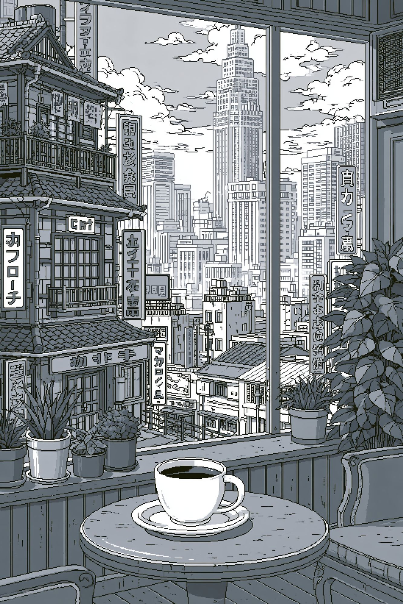 Tokyo Cafe Skyline Illustration Print. poster — illustration art