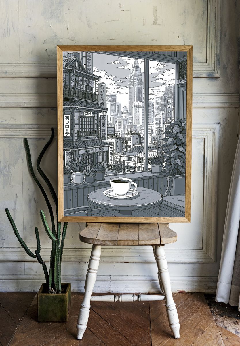 Tokyo Cafe Skyline Illustration Print. — room view 1