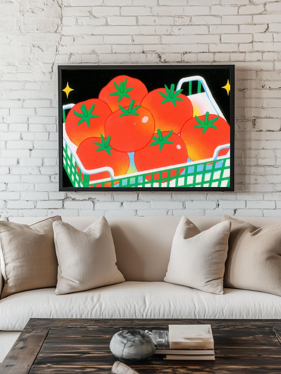 Tomatoes in Basket Illustration Poster. room preview
