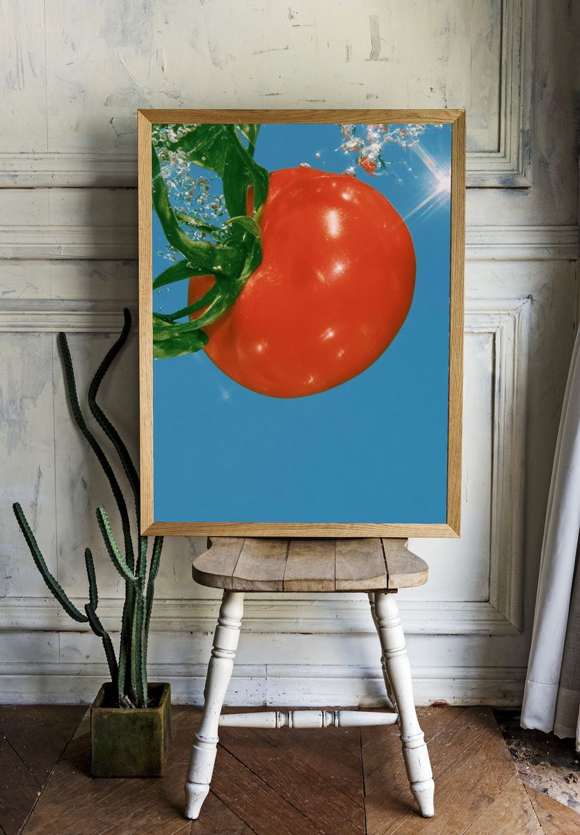 Floating Tomato Photography Poster. room preview
