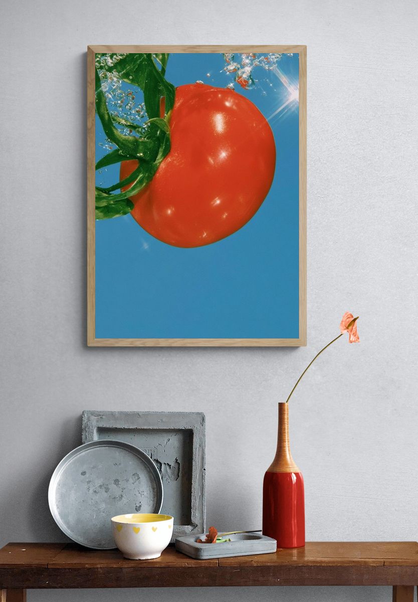 Floating Tomato Photography Poster. — room view 3