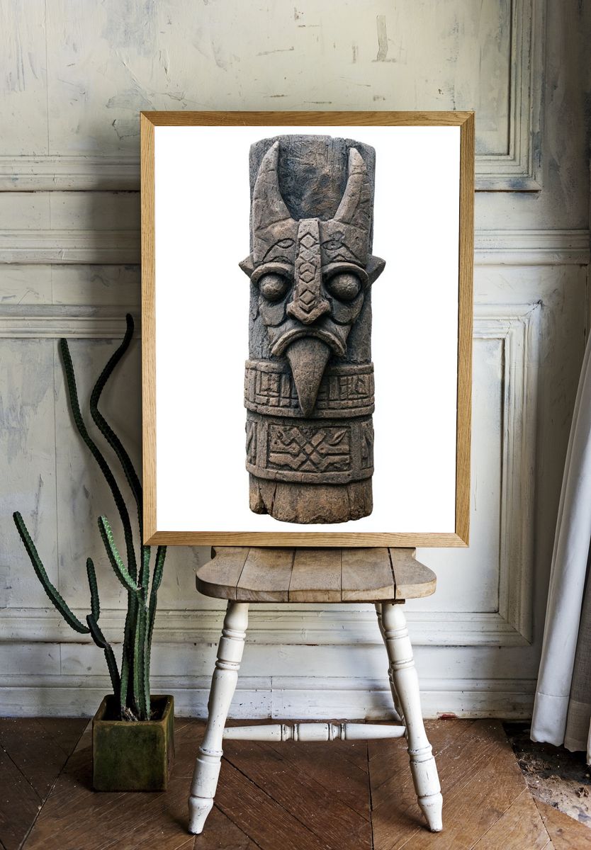 Carved Tribal Totem Photography Poster. — room view 1