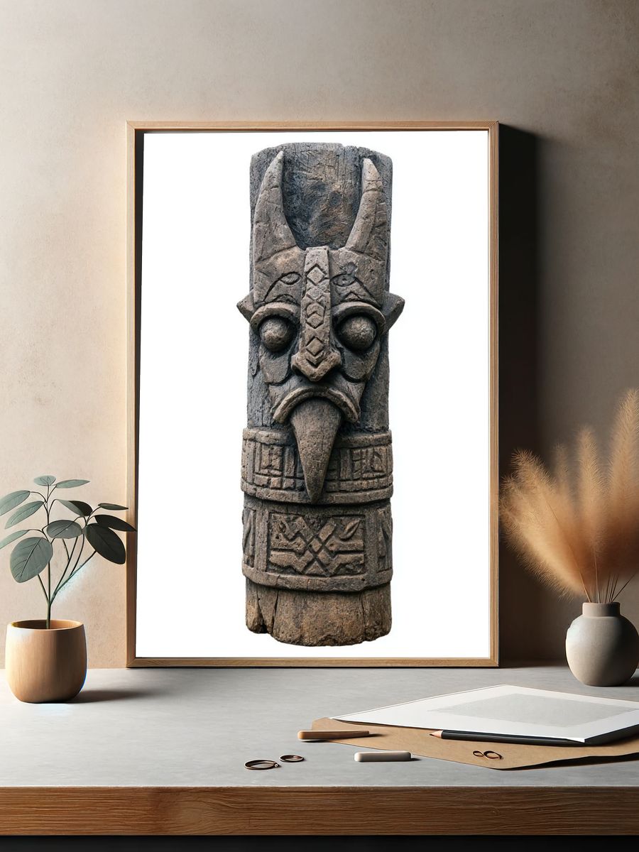 Carved Tribal Totem Photography Poster. — room view 2