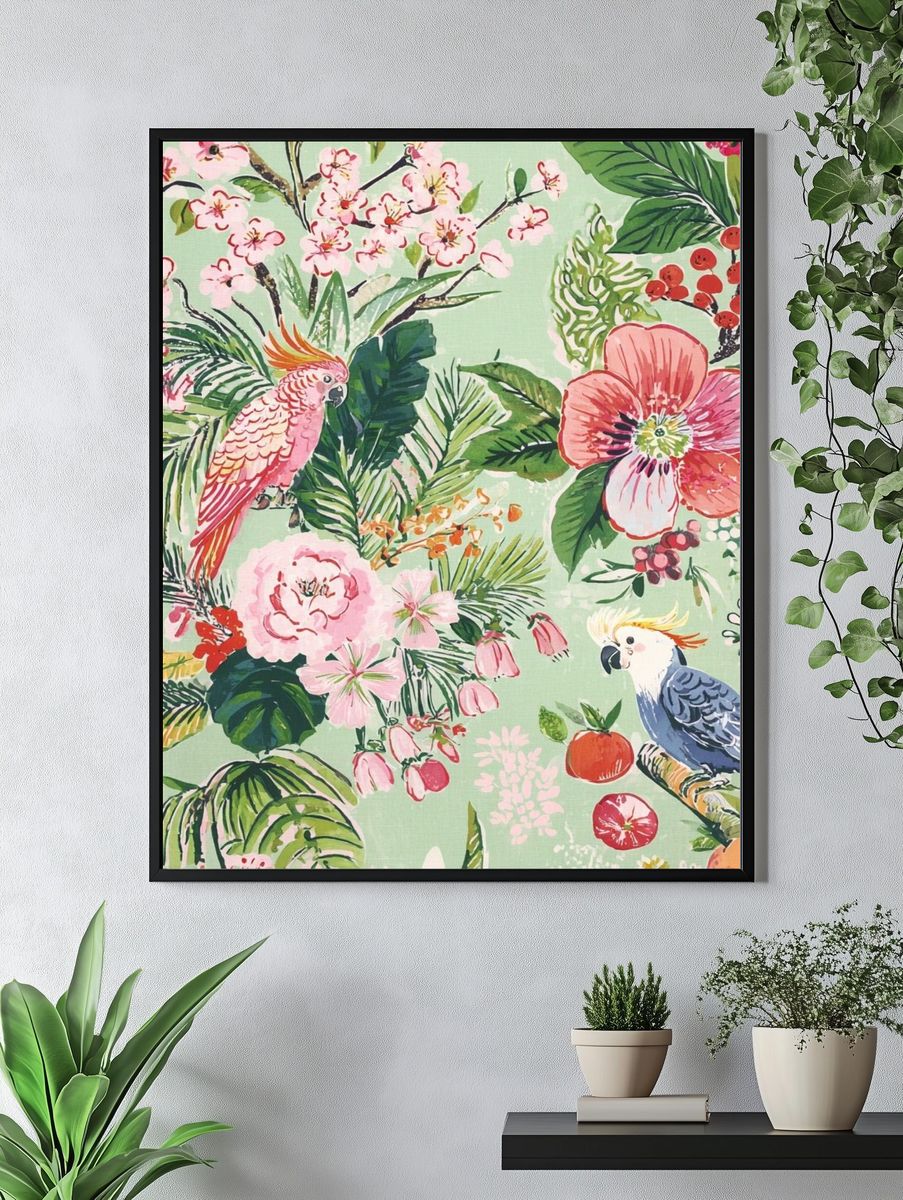 Tropical Floral and Bird Print Poster. — room view 4