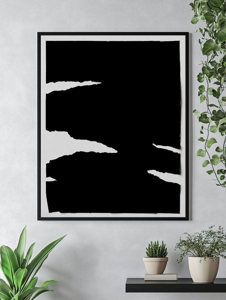 Torn Paper Black and White Poster. — room view 4