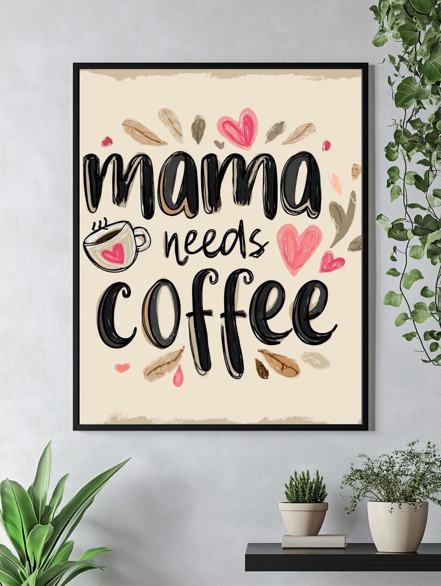 Mama Needs Coffee — Typography Print. — room view 4